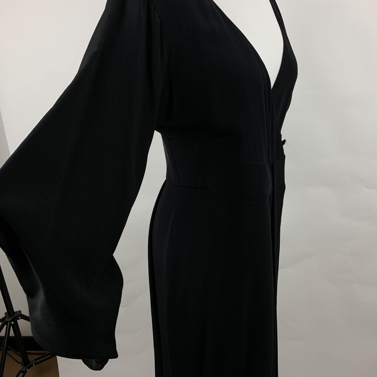 Versace Pure Silk Black Wrap Dress Blouson Sleeves Size 40 IT 1