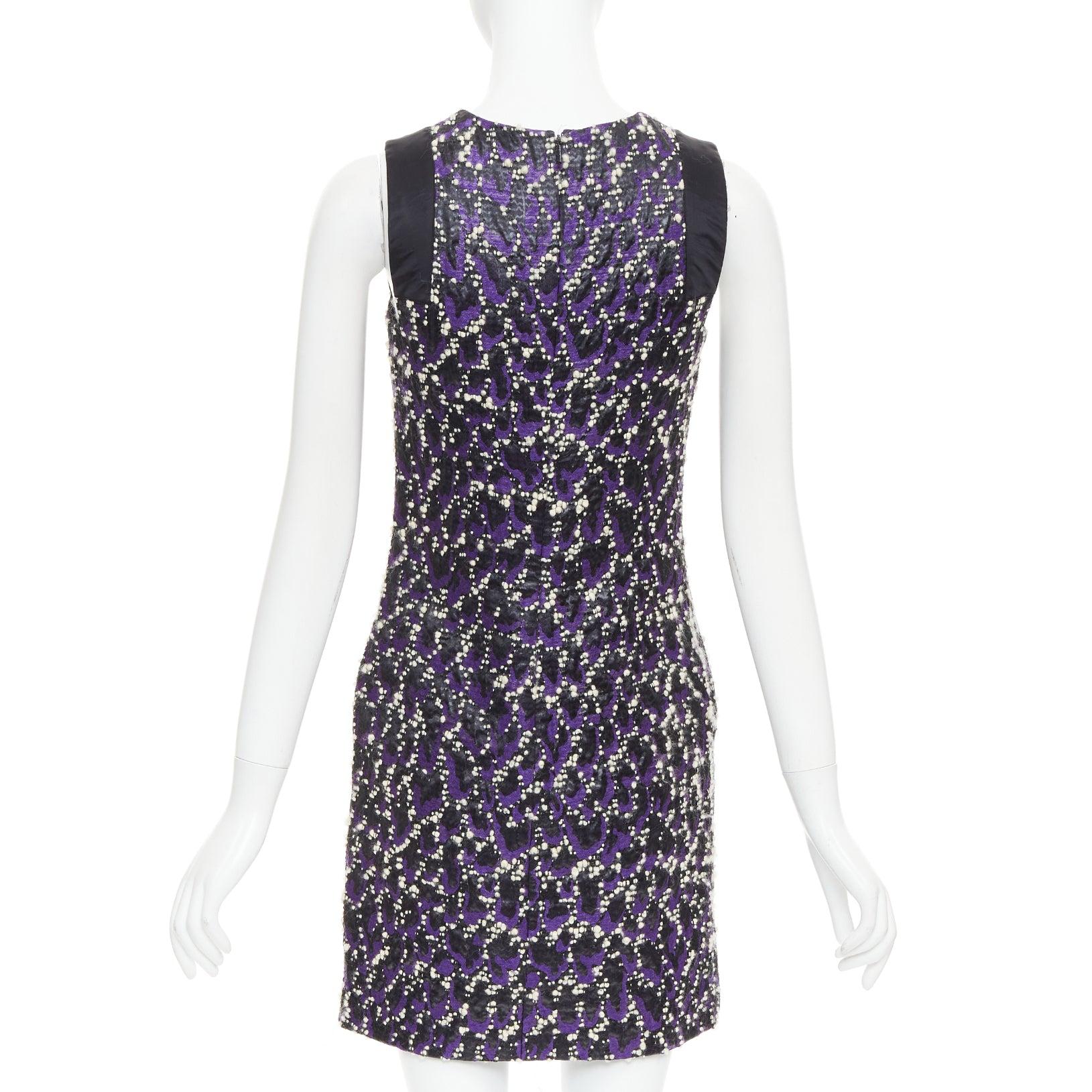 Women's VERSACE purple black white tweed black jacquard sleeveless dress IT38 XS For Sale