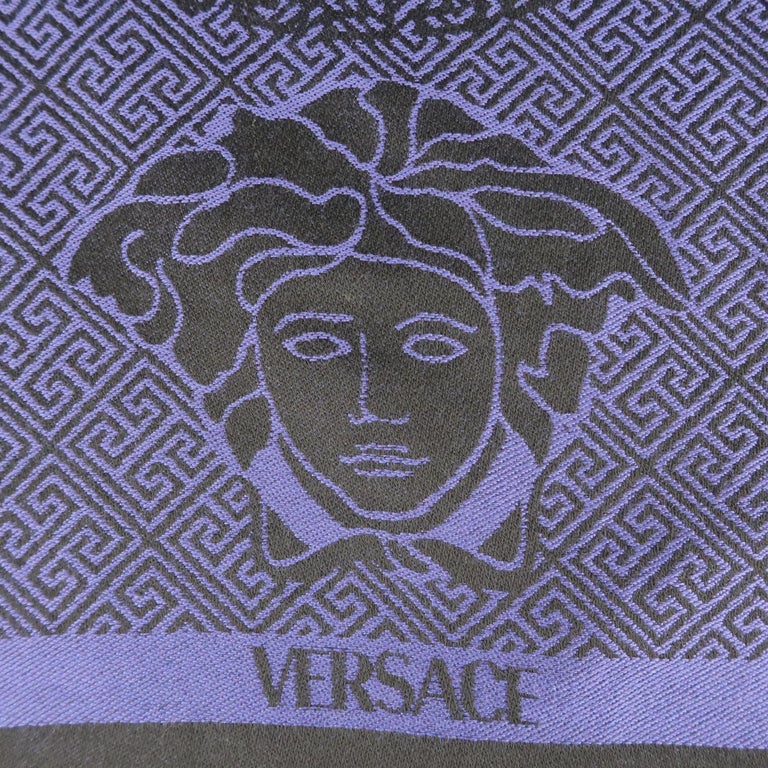 VERSACE Purple and Black Wool Medusa Scarf at 1stDibs black and