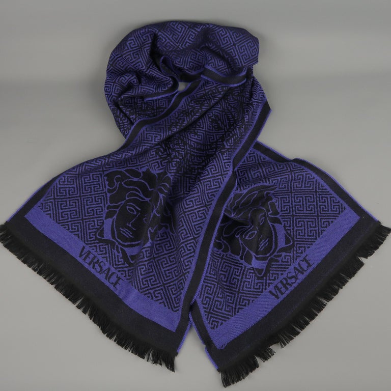 VERSACE Purple and Black Wool Medusa Scarf at 1stDibs black and