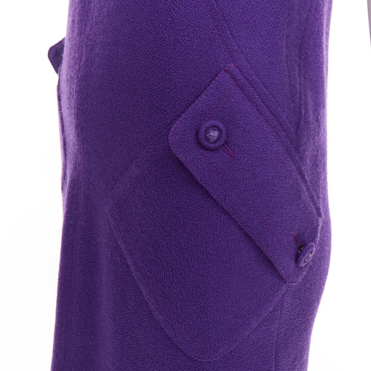 VERSACE purple boucle wool Medusa button slant pocket dress IT38 XS
Reference: CC/A00464
Brand: Versace
Designer: Donatella Versace
Material: Wool
Color: Purple
Pattern: Solid
Closure: Zip
Lining: Purple Fabric
Extra Details: Medusa buttons.