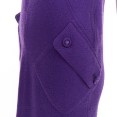 VERSACE purple boucle wool Medusa button slant pocket dress IT38 XS