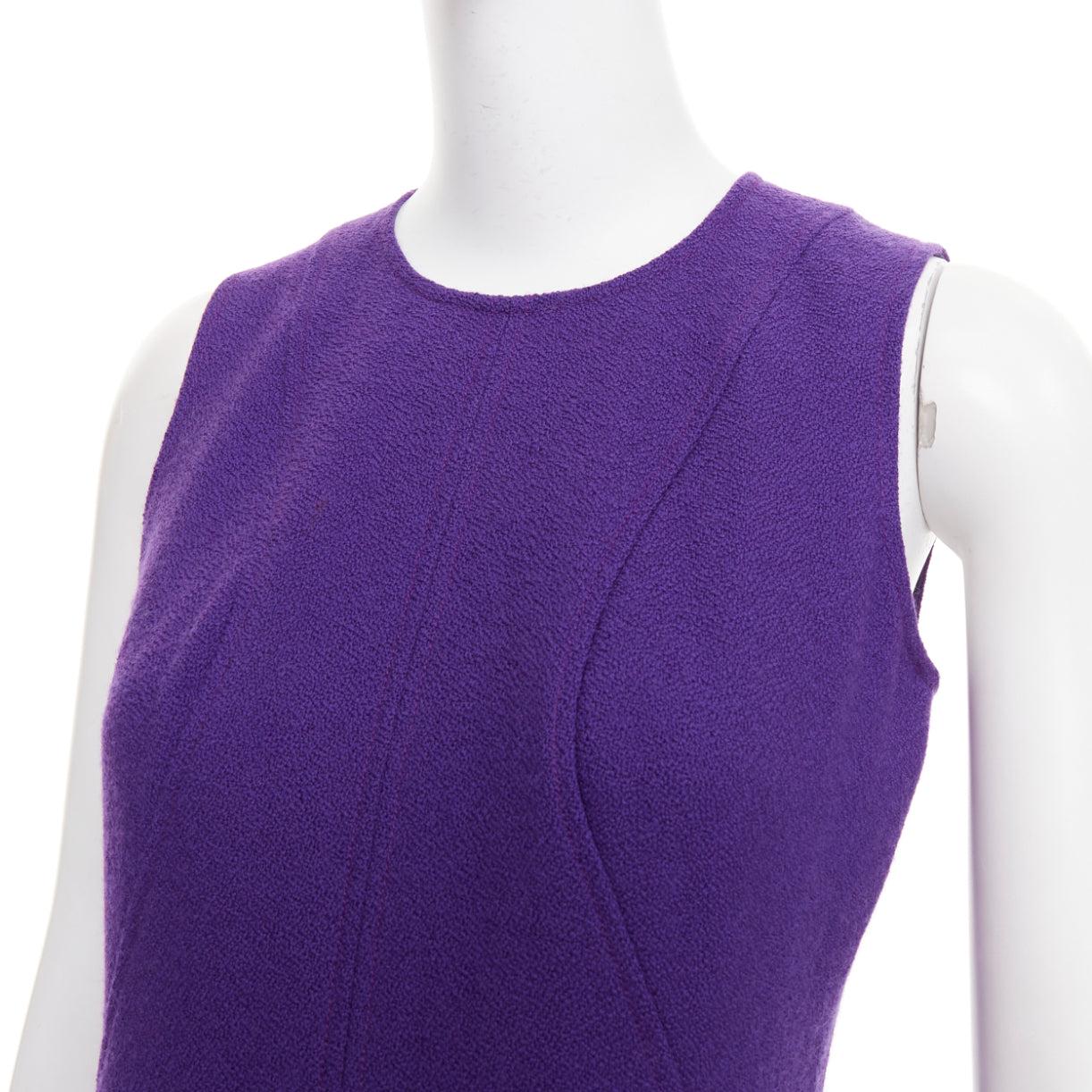 VERSACE purple boucle wool Medusa button slant pocket dress IT38 XS For Sale 2