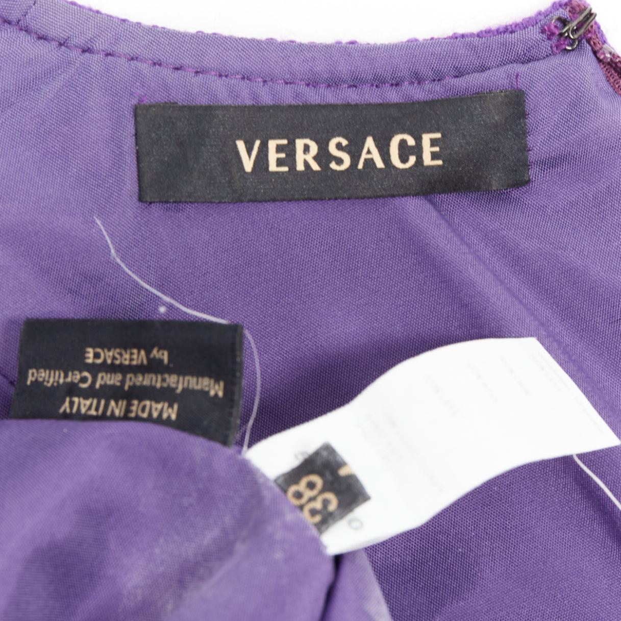 VERSACE purple boucle wool Medusa button slant pocket dress IT38 XS For Sale 3