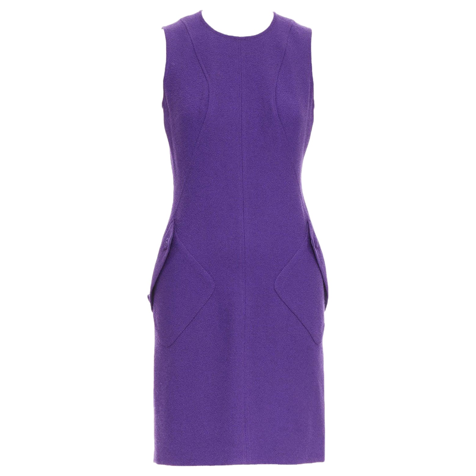 VERSACE lana boucle púrpura Vestido con bolsillos abiertos y botones de Medusa IT38 XS