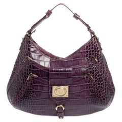 Versace Purple Croc Embossed Leather Hobo