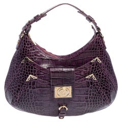 Versace Purple Croc Embossed Leather Hobo