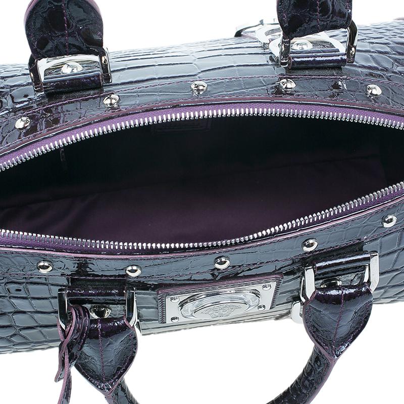 Versace Purple Croc Embossed Patent Leather Snap Out Of It Satchel Bag 4