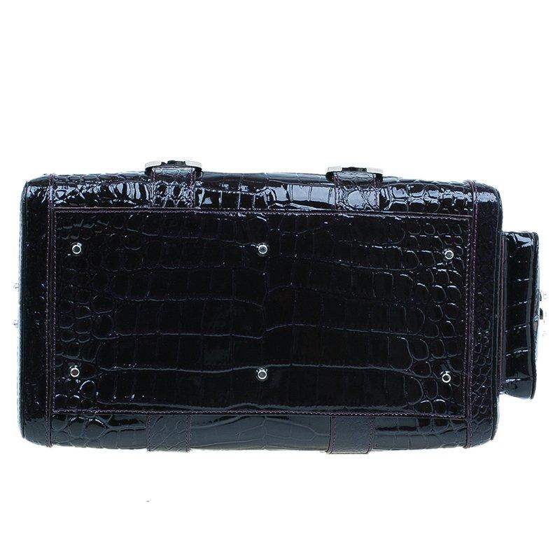 Versace Purple Croc Embossed Patent Leather Snap Out Of It Satchel Bag In Excellent Condition In Dubai, Al Qouz 2