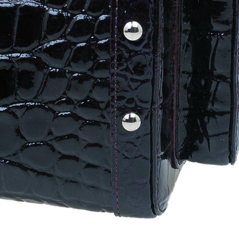 Versace Purple Croc Embossed Patent Leather Snap Out Of It Satchel Bag 3
