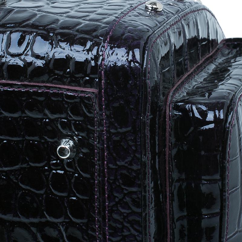 Versace Purple Croc Embossed Patent Leather Snap Out Of It Satchel Bag 3