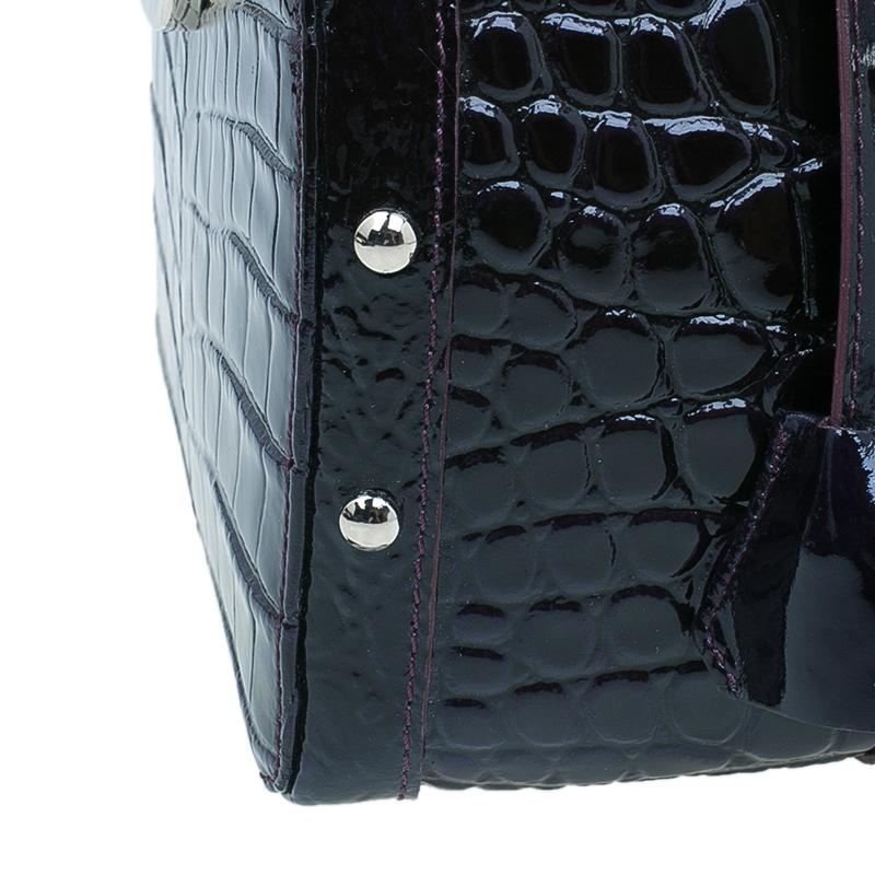 Versace Purple Croc Embossed Patent Leather Snap Out Of It Satchel Bag 4