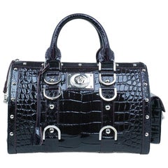 Versace Purple Croc Embossed Patent Leather Snap Out Of It Satchel Bag