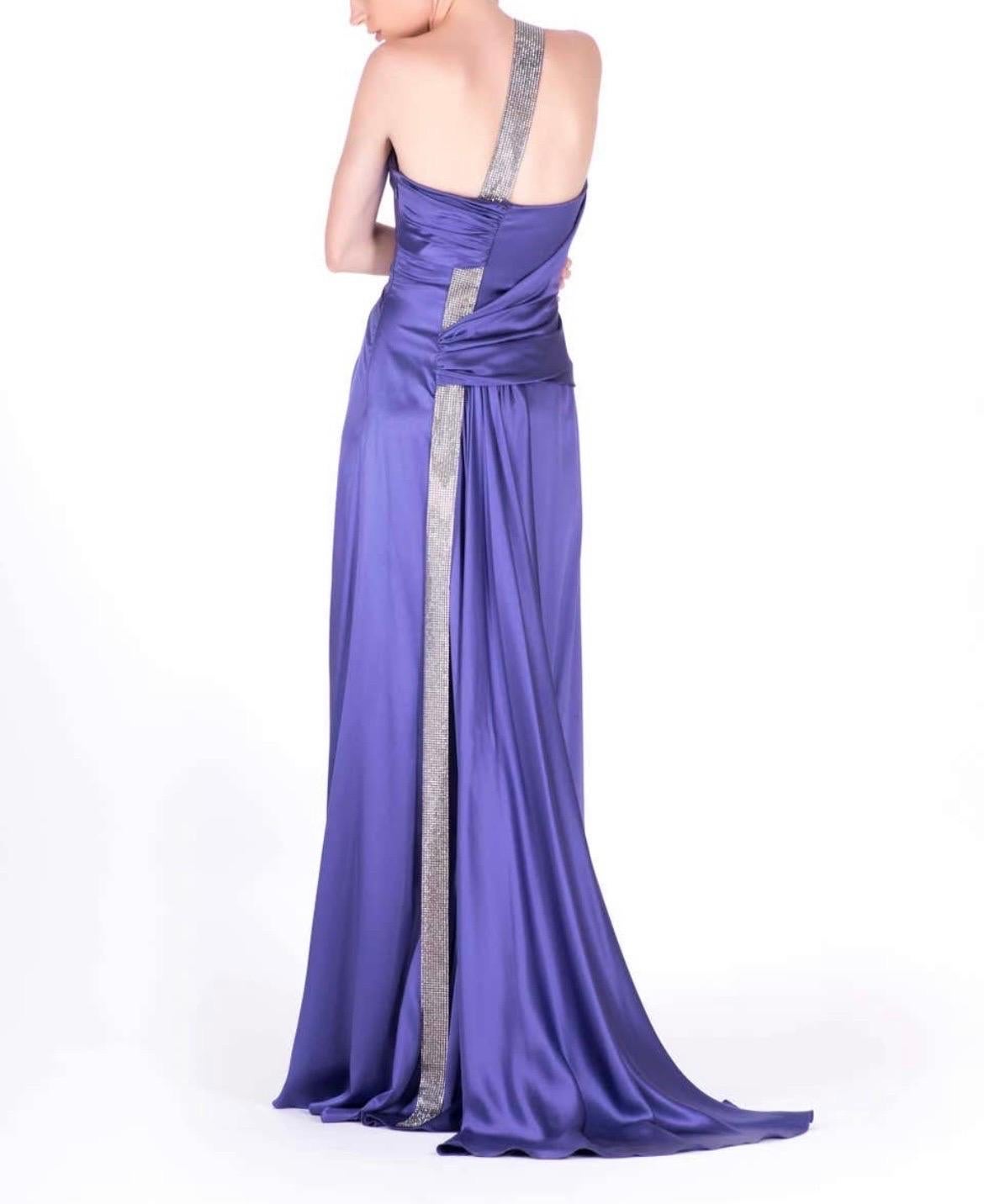 NWT Versace Purple Crystal Embellished Long 100% Silk Dress Gown Italian 38 - 2 For Sale 1