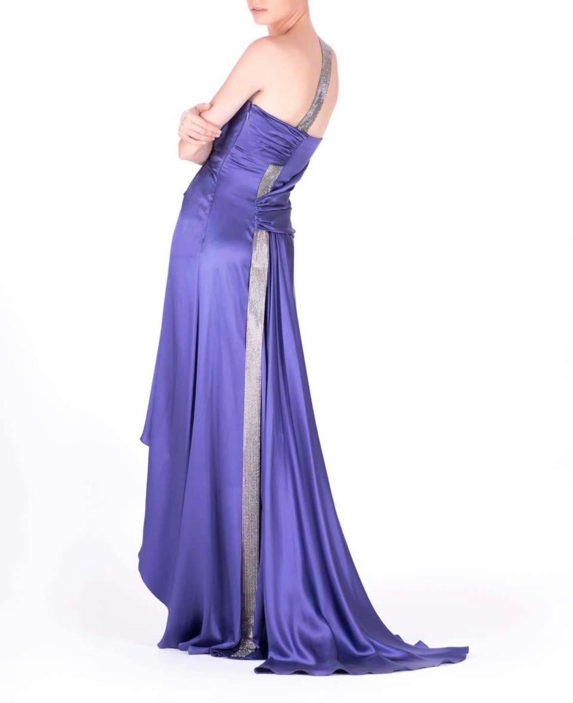 NWT Versace Purple Crystal Embellished Long 100% Silk Dress Gown Italian 38 - 2 For Sale 2