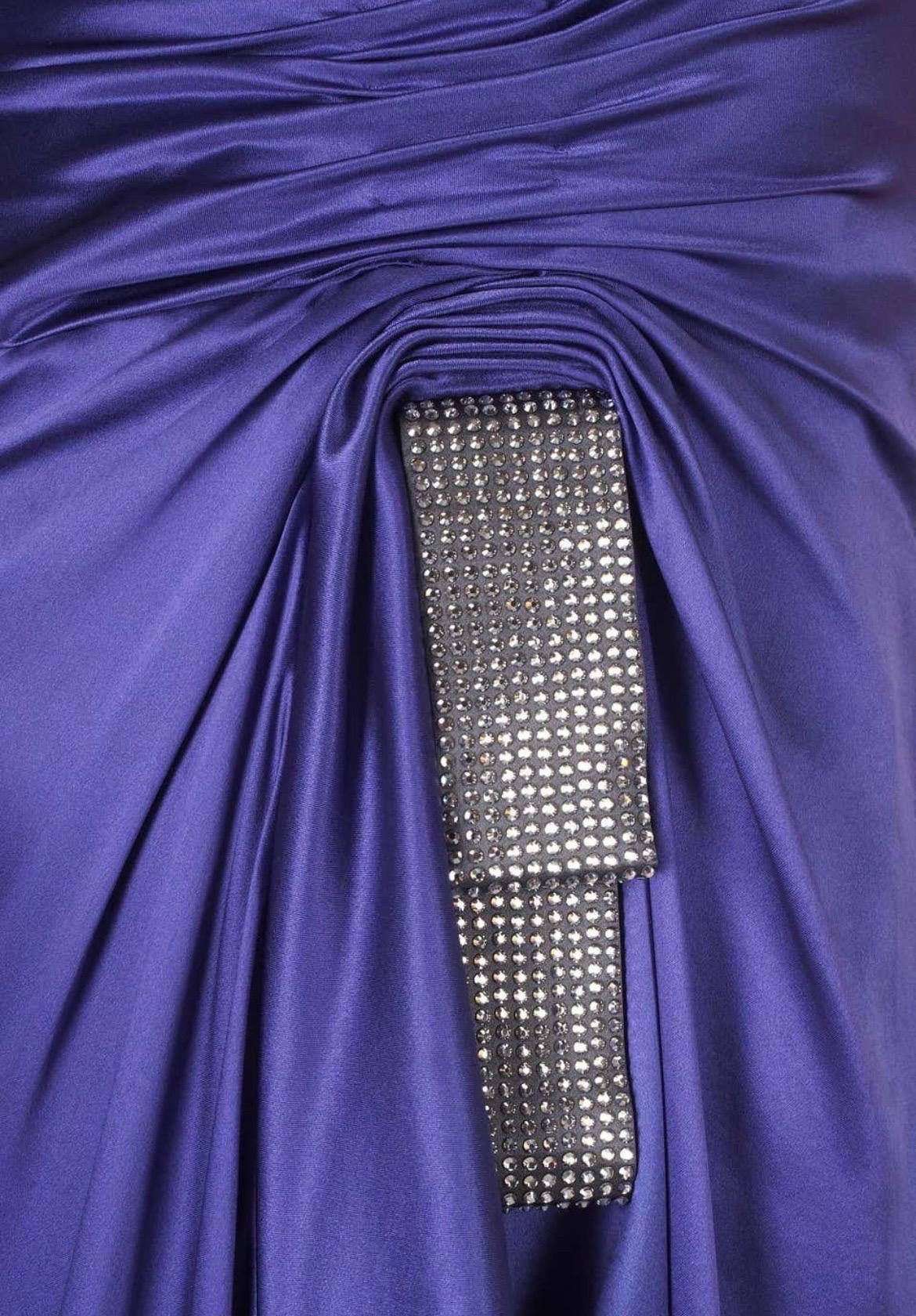 NWT Versace Purple Crystal Embellished Long 100% Silk Dress Gown Italian 38 - 2 For Sale 3