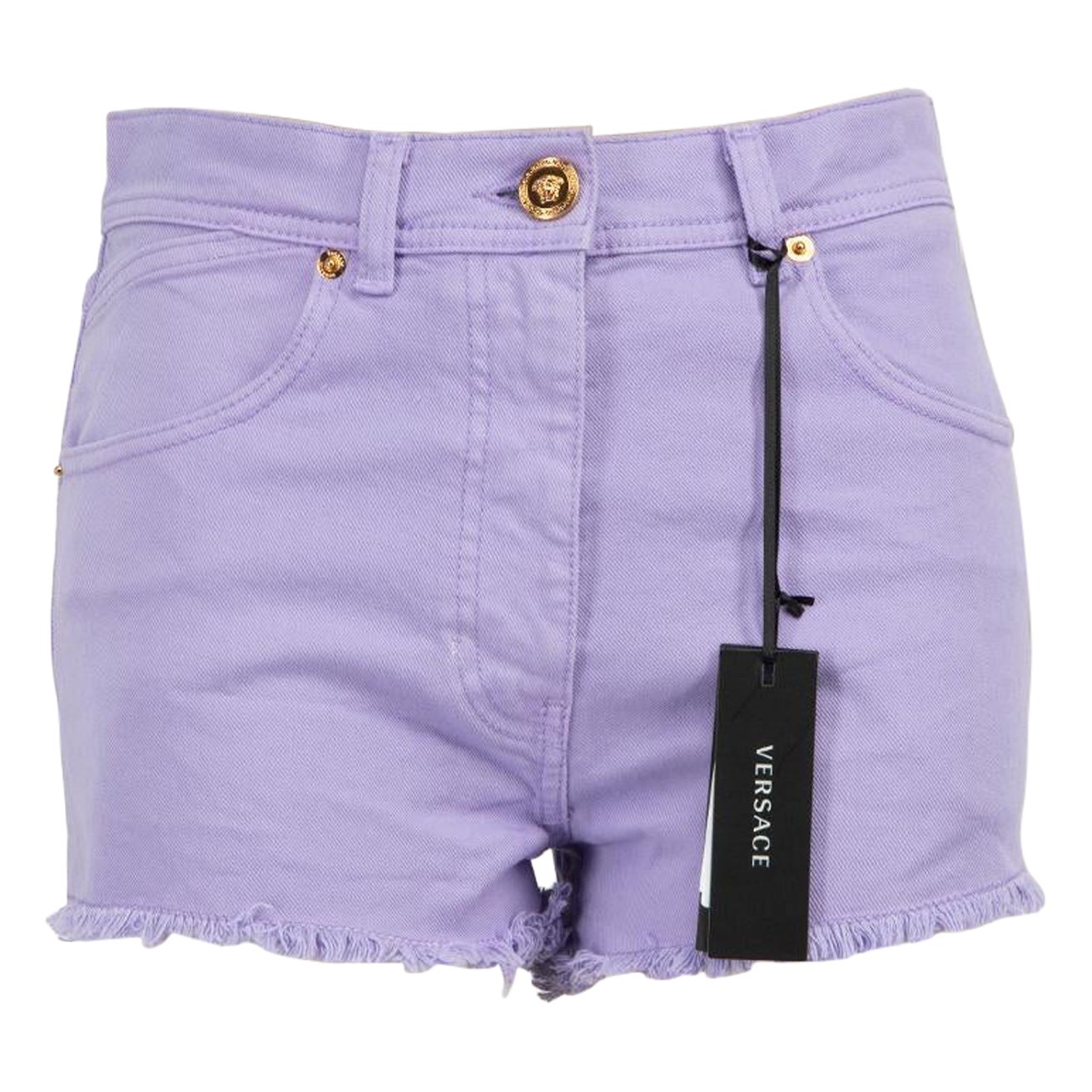 Mini-short en denim violet Versace Taille XS en vente