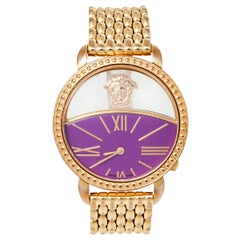 Versace, montre-bracelet pour femme Krios 93Q en acier inoxydable plaqué or violet 38 mm