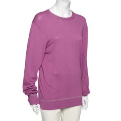 Versace Maglione a maniche lunghe con dettagli in maglia Greca viola XL
