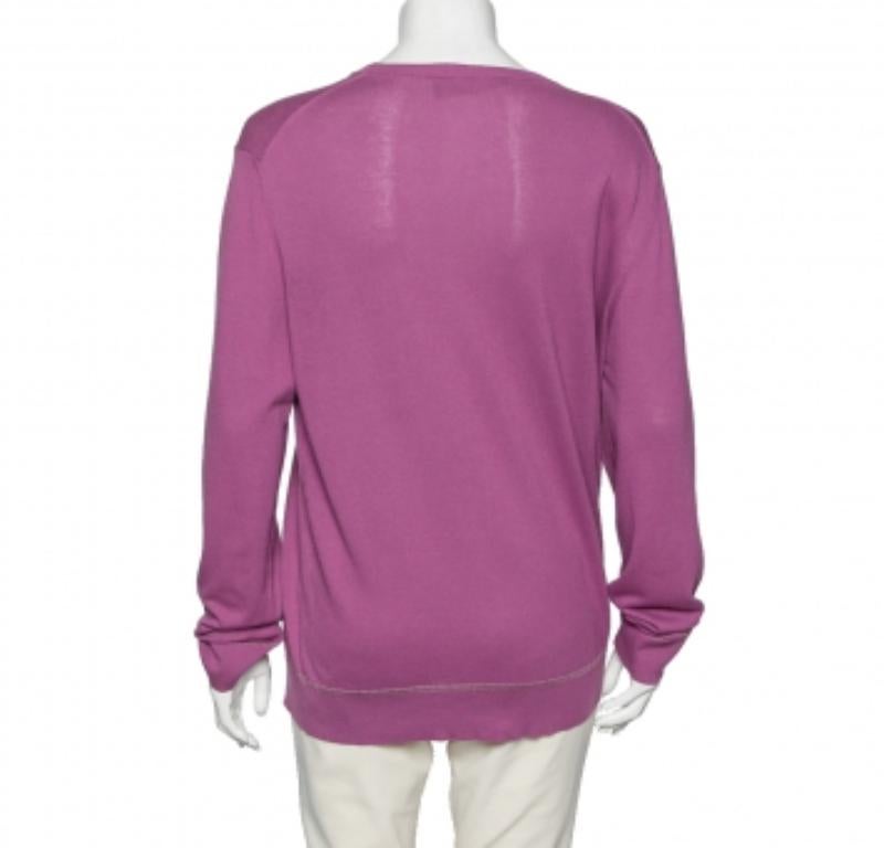 Versace Purple Knit Greca Detailed Long Sleeve Sweater XL In Good Condition For Sale In Dubai, Al Qouz 2