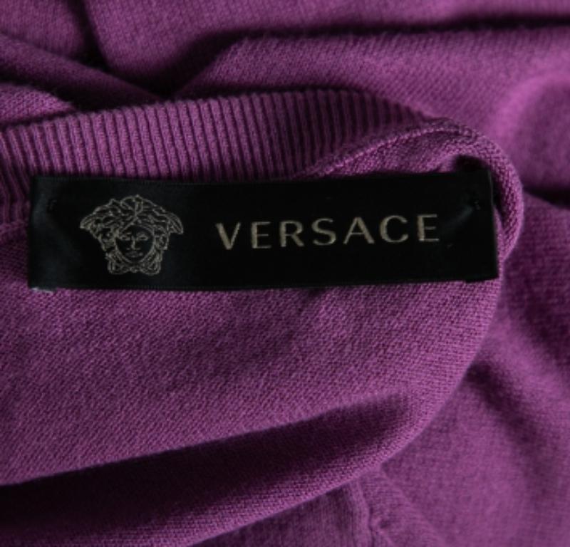 Versace Purple Knit Greca Detailed Long Sleeve Sweater XL For Sale 5