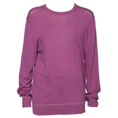 Versace Maglione a maniche lunghe con dettagli in maglia Greca viola XL