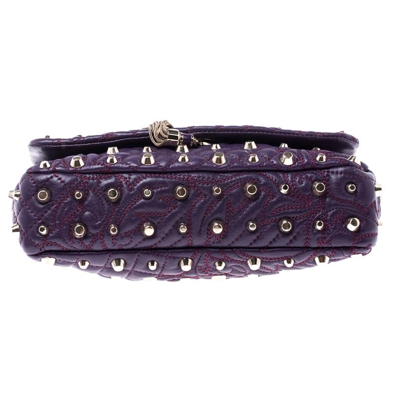 Versace Purple Leather Studded Tassel Vanitas Medea Shoulder Bag In Good Condition In Dubai, Al Qouz 2