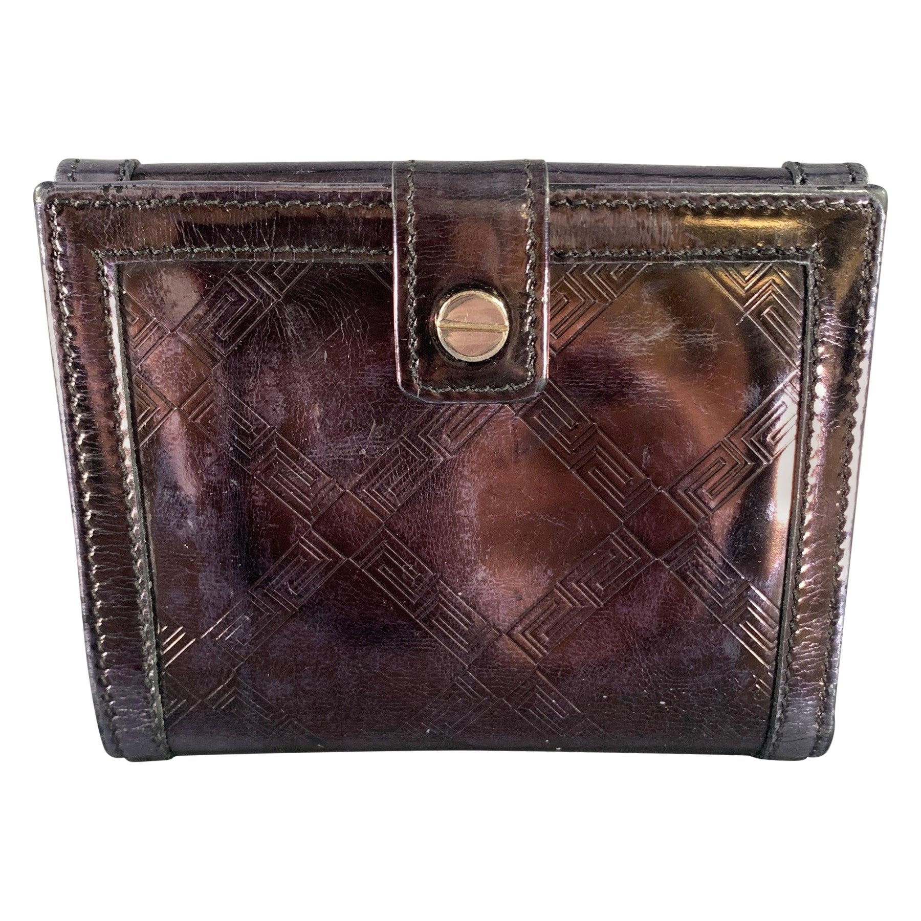 VERSACE Portafoglio in pelle metallizzata viola 22394 Greca in vendita