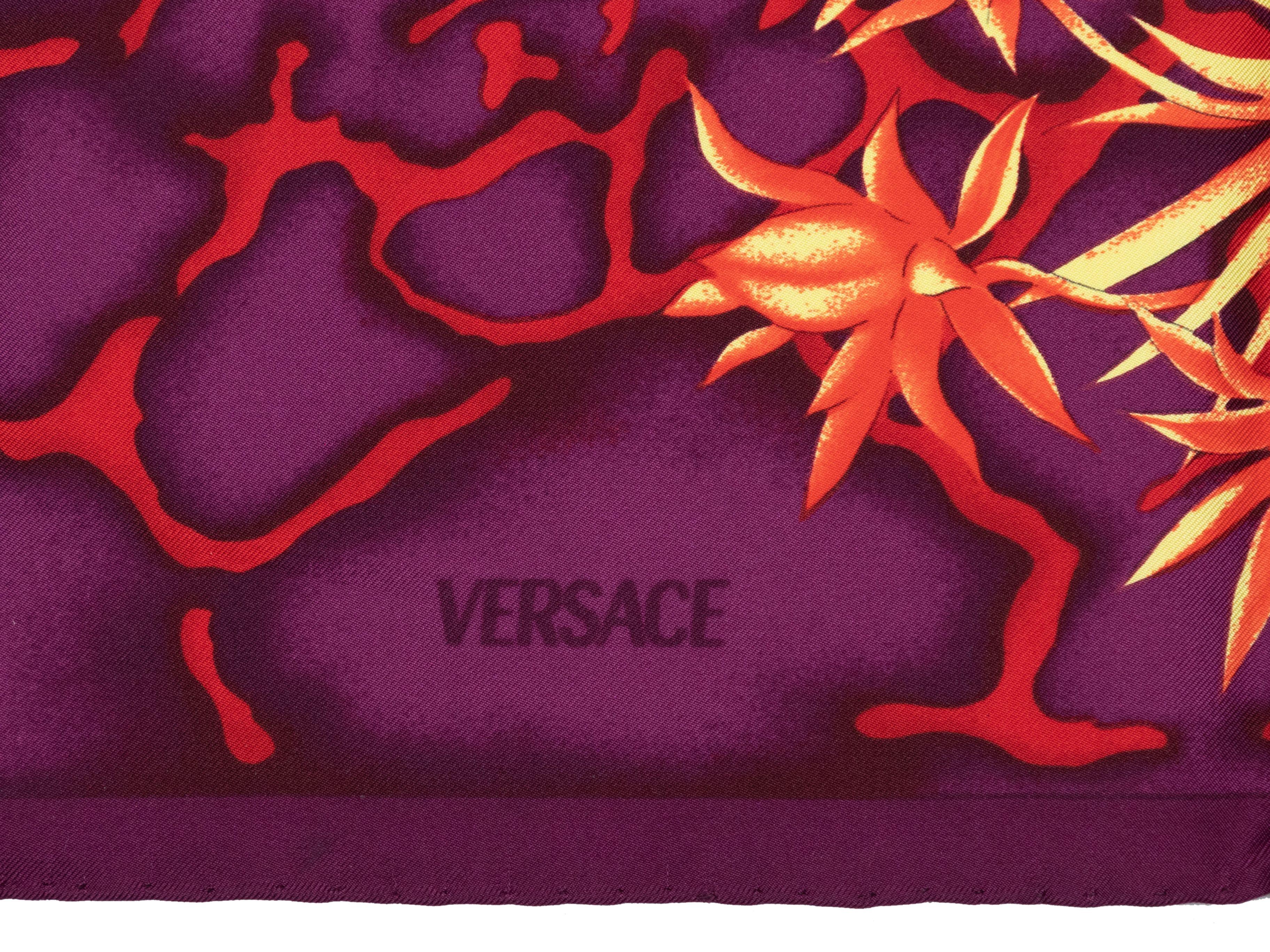 Brown Versace Purple & Multicolor Silk Floral Print Scarf