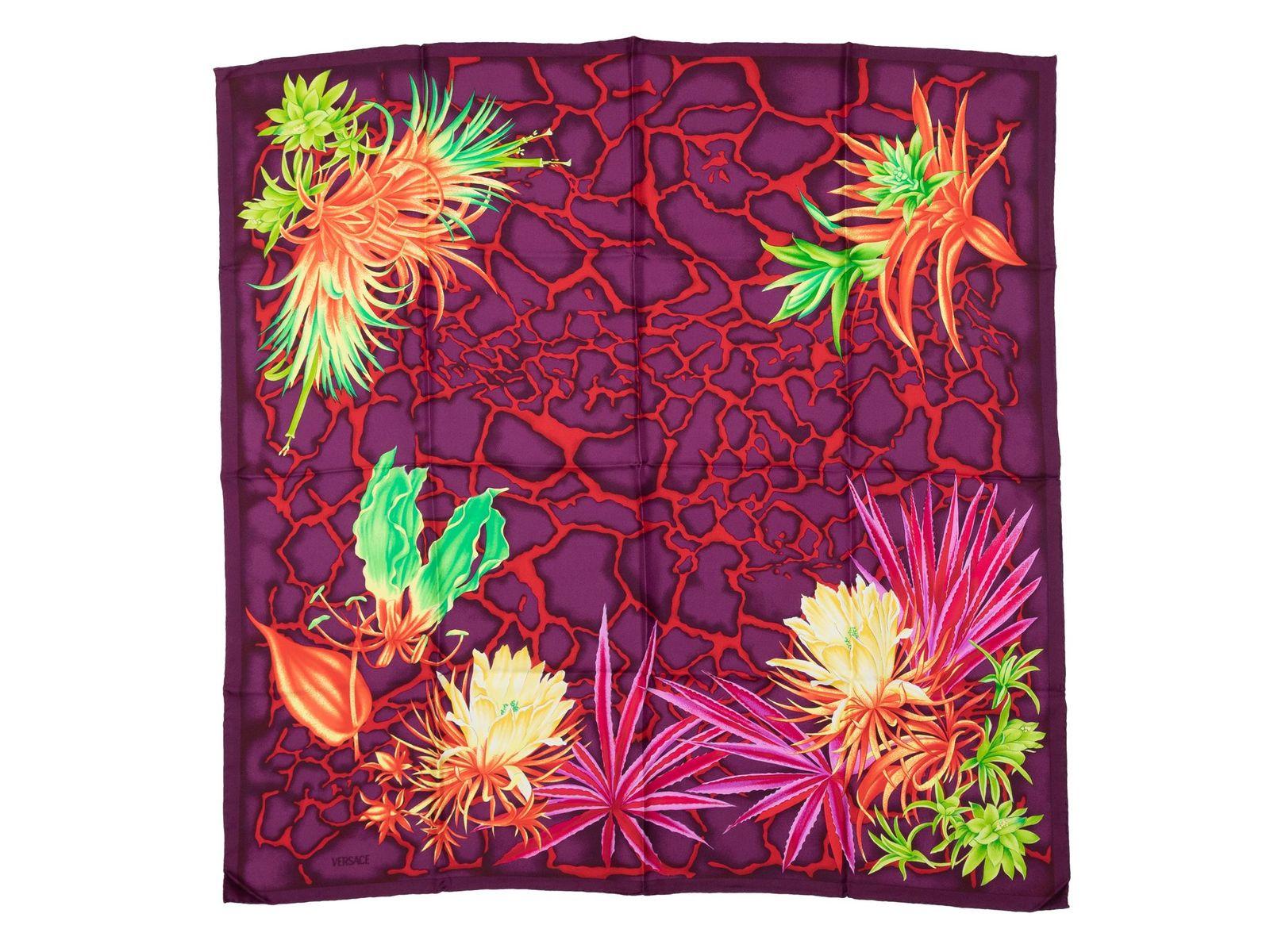 Versace Purple & Multicolor Silk Floral Print Scarf In Good Condition In New York, NY
