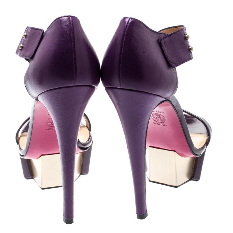 Versace Purple Patent Leather And Leather Ankle Strap Platform Sandals Size 40 2