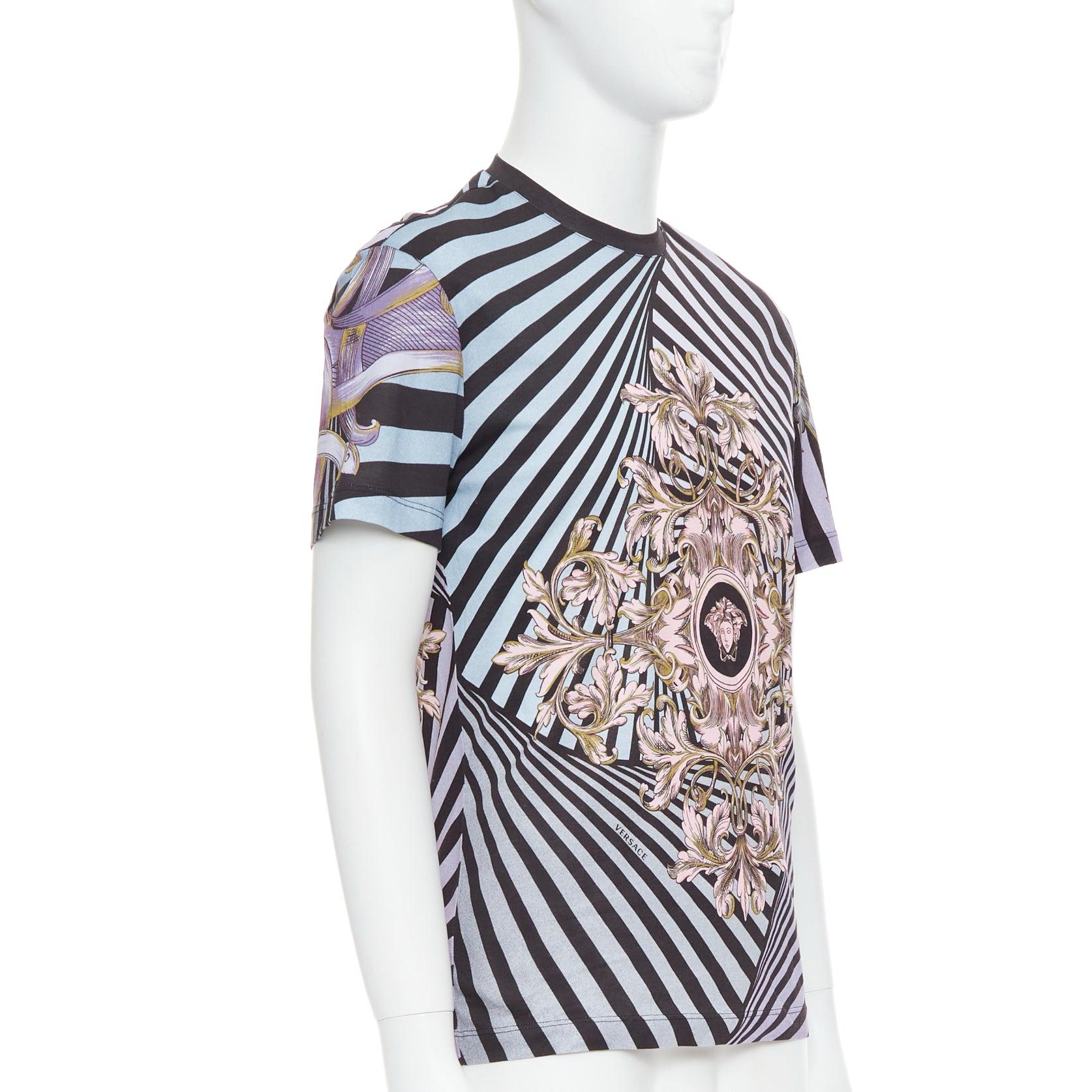 VERSACE Lila Rosa Barock Medusa Wirbeldruck Baumwoll-Besatzhemd XS (Grau) im Angebot