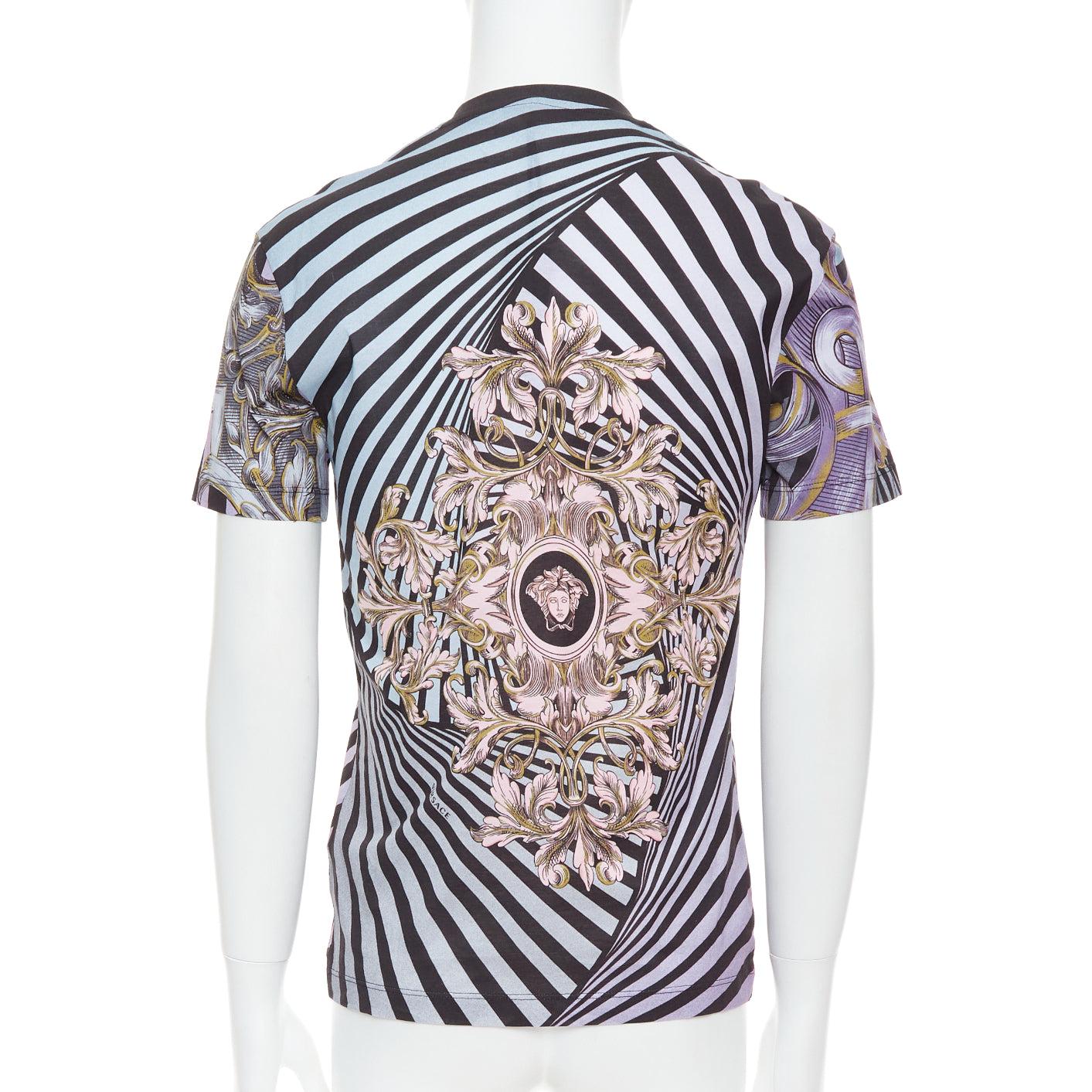 VERSACE Lila Rosa Barock Medusa Wirbeldruck Baumwoll-Besatzhemd XS Herren im Angebot