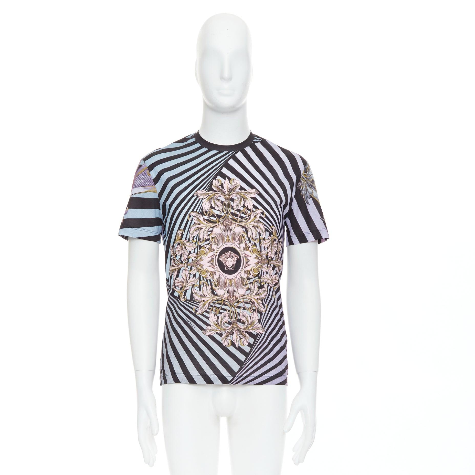 VERSACE Lila Rosa Barock Medusa Wirbeldruck Baumwoll-Besatzhemd XS im Angebot 4