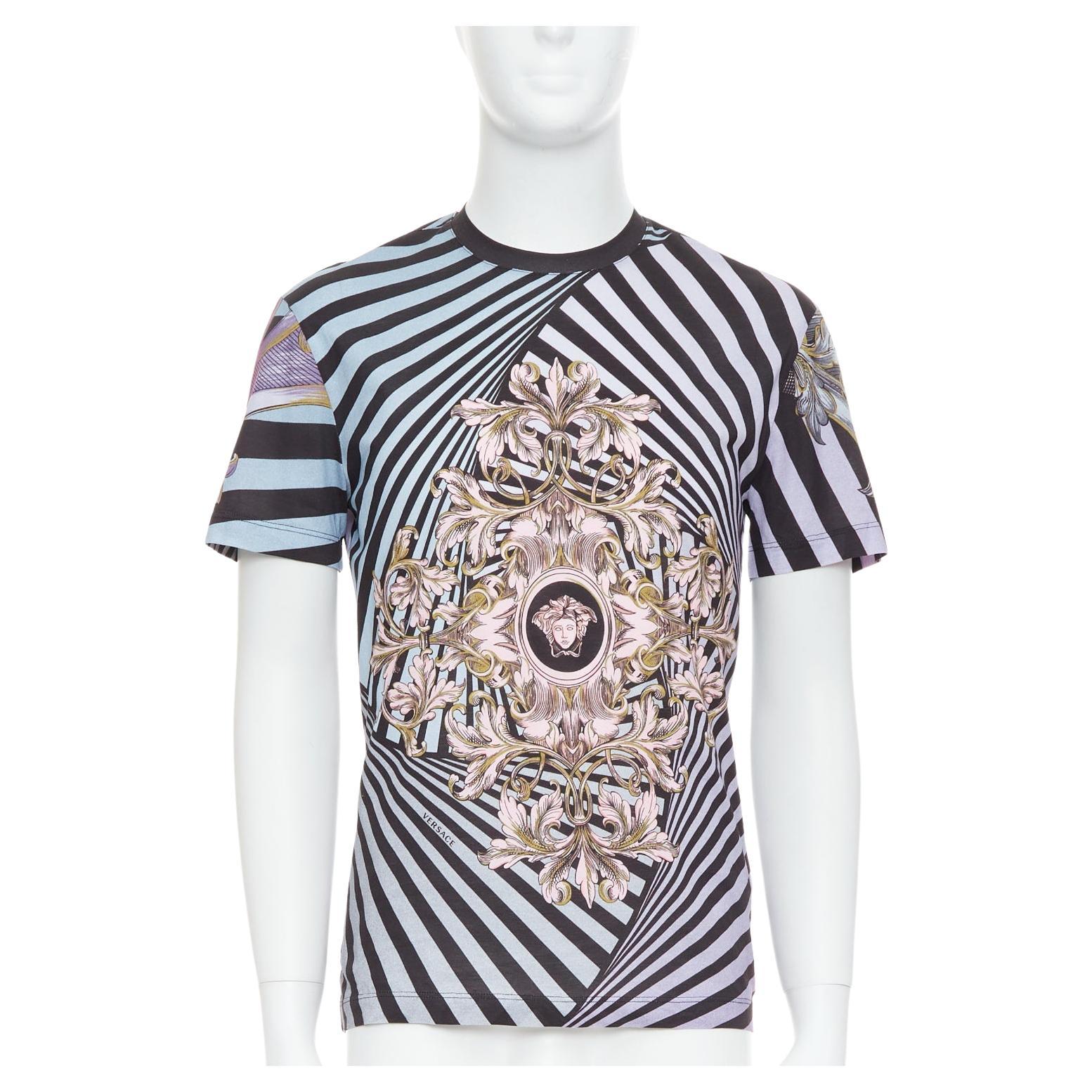 VERSACE Lila Rosa Barock Medusa Wirbeldruck Baumwoll-Besatzhemd XS im Angebot