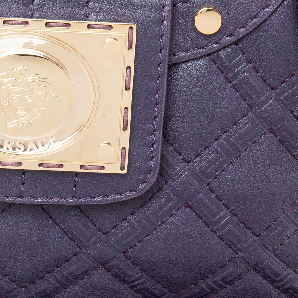 Versace Purple Quilted Leather Medusa Plaque Flap Satchel 5