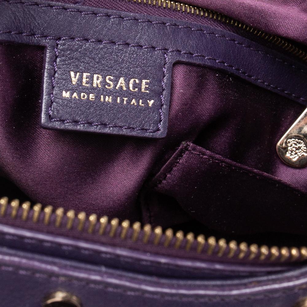 Versace Purple Quilted Leather Medusa Plaque Flap Satchel 1