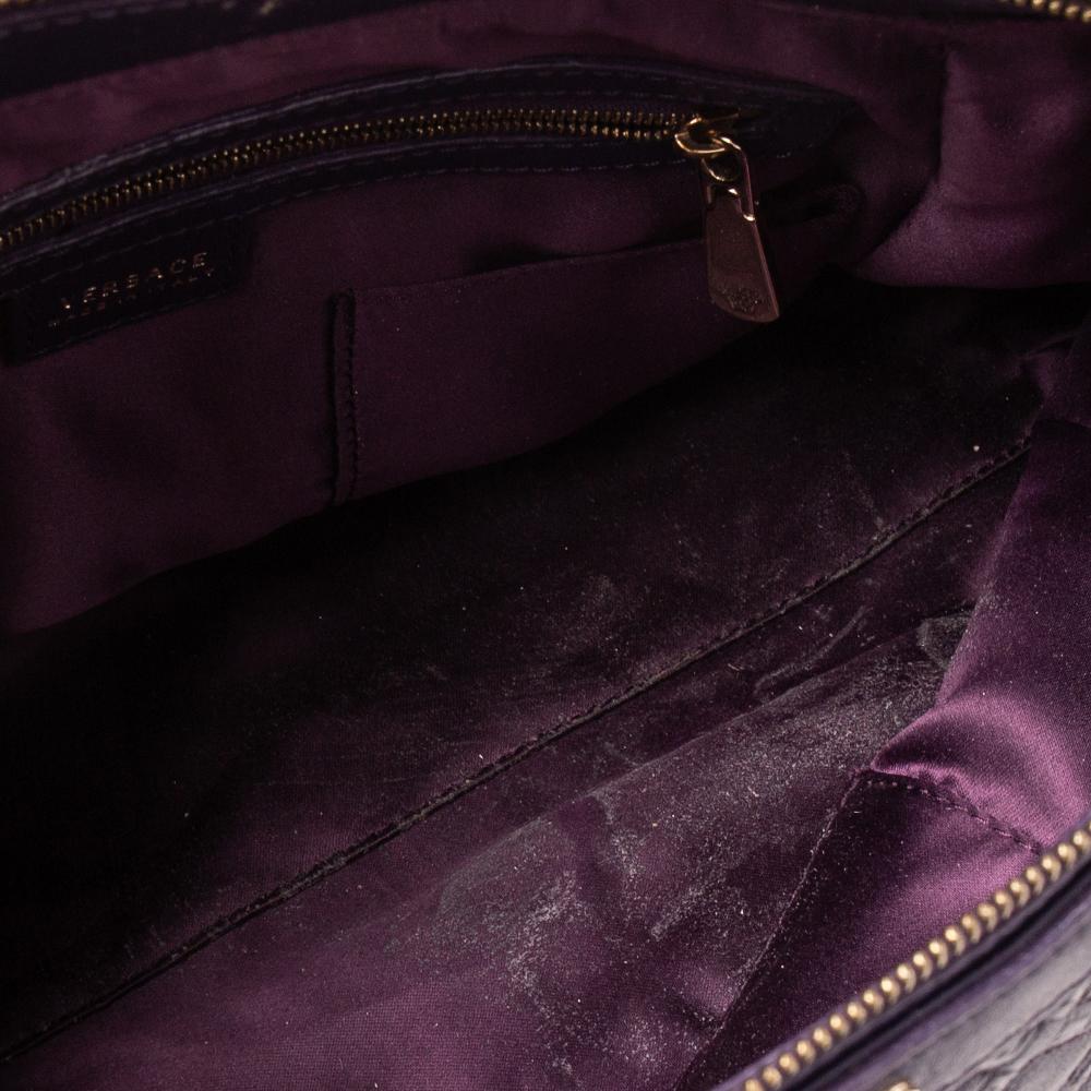 Versace Purple Quilted Leather Medusa Plaque Flap Satchel 4