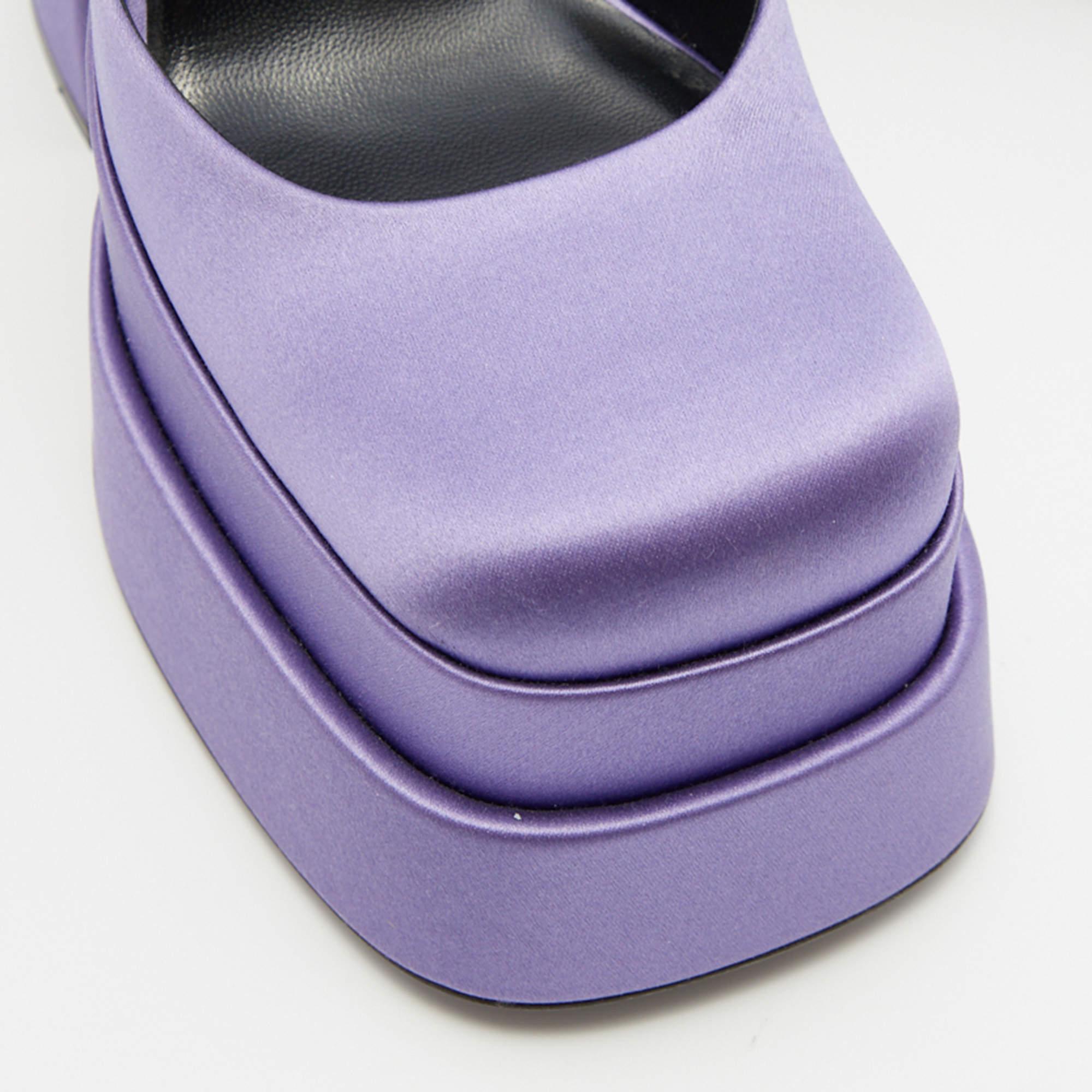 Versace Purple Satin Medusa Aevitas Double Platform Pumps Size 38 4