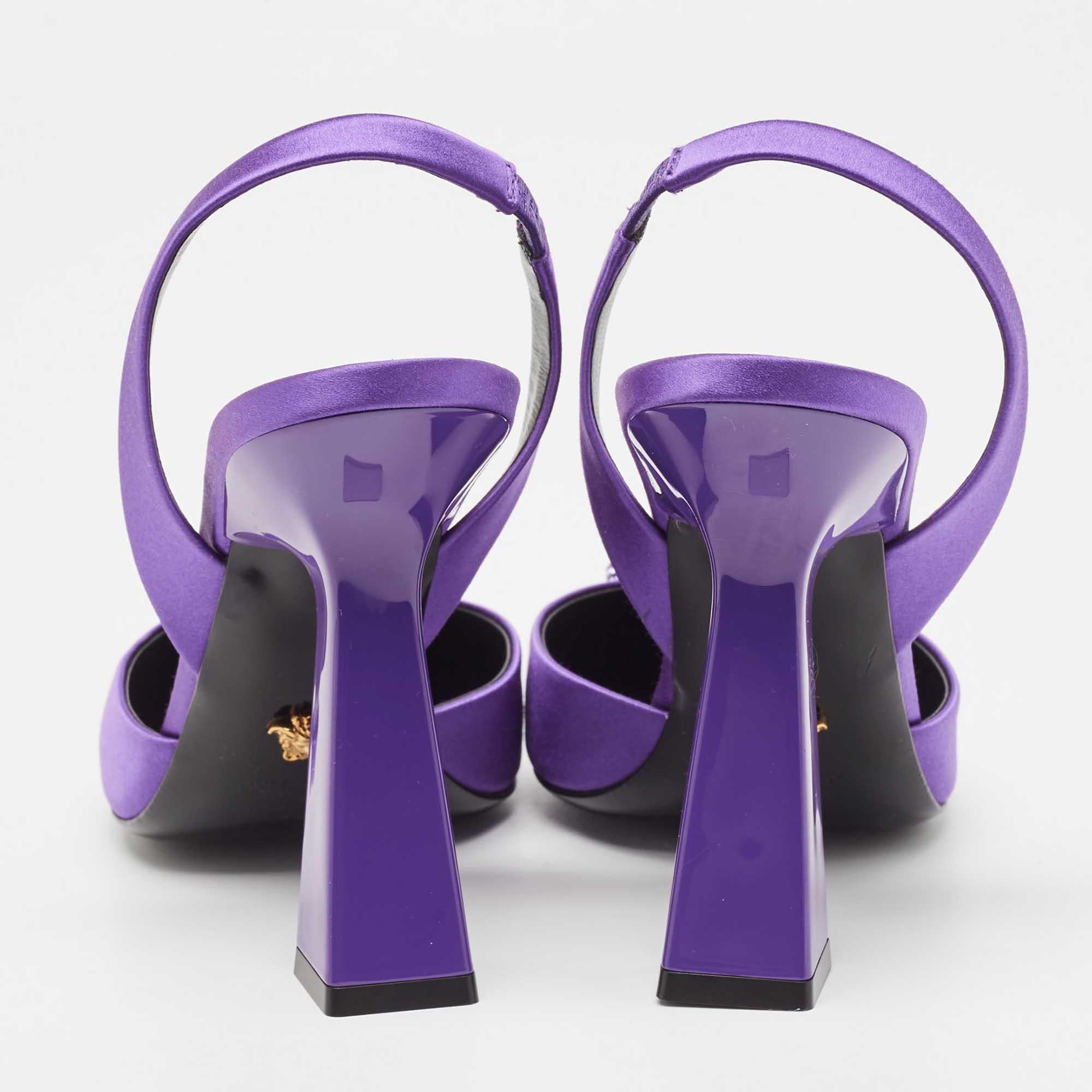 Women's Versace Purple Satin Medusa Slingback Pumps Size 39 For Sale