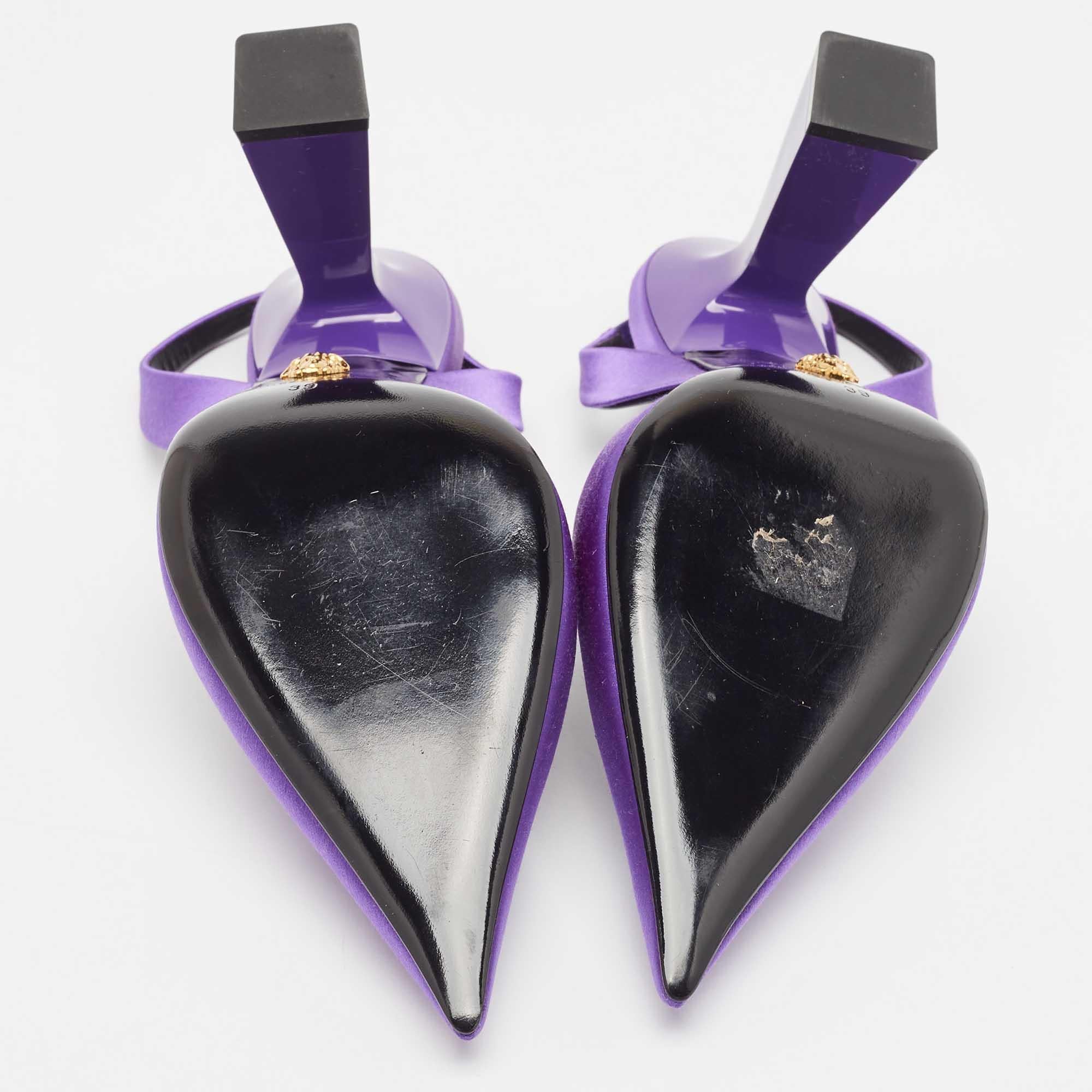 Versace Purple Satin Medusa Slingback Pumps Size 39 For Sale 1