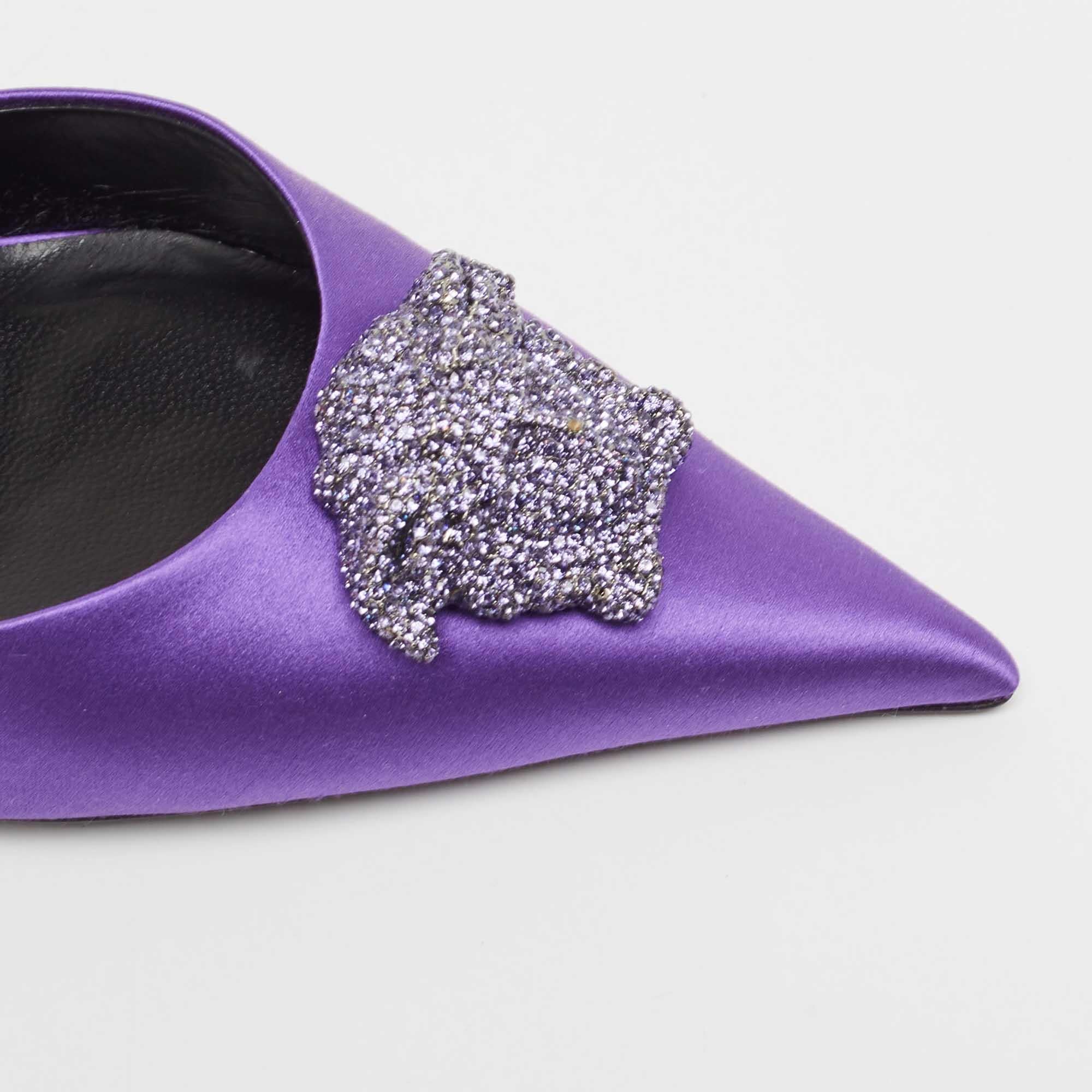 Versace Purple Satin Medusa Slingback Pumps Size 39 For Sale 2