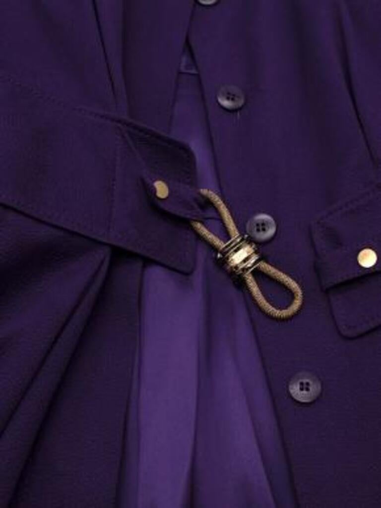 Versace Purple Silk Blend Coat with Gold Belt Detail In Good Condition For Sale In London, GB