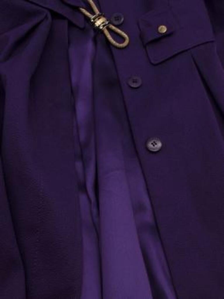 Versace Purple Silk Blend Coat with Gold Belt Detail For Sale 2