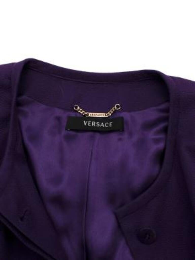 Versace Purple Silk Blend Coat with Gold Belt Detail For Sale 3