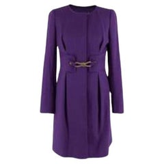 Versace Purple Silk Blend Coat with Gold Belt Detail