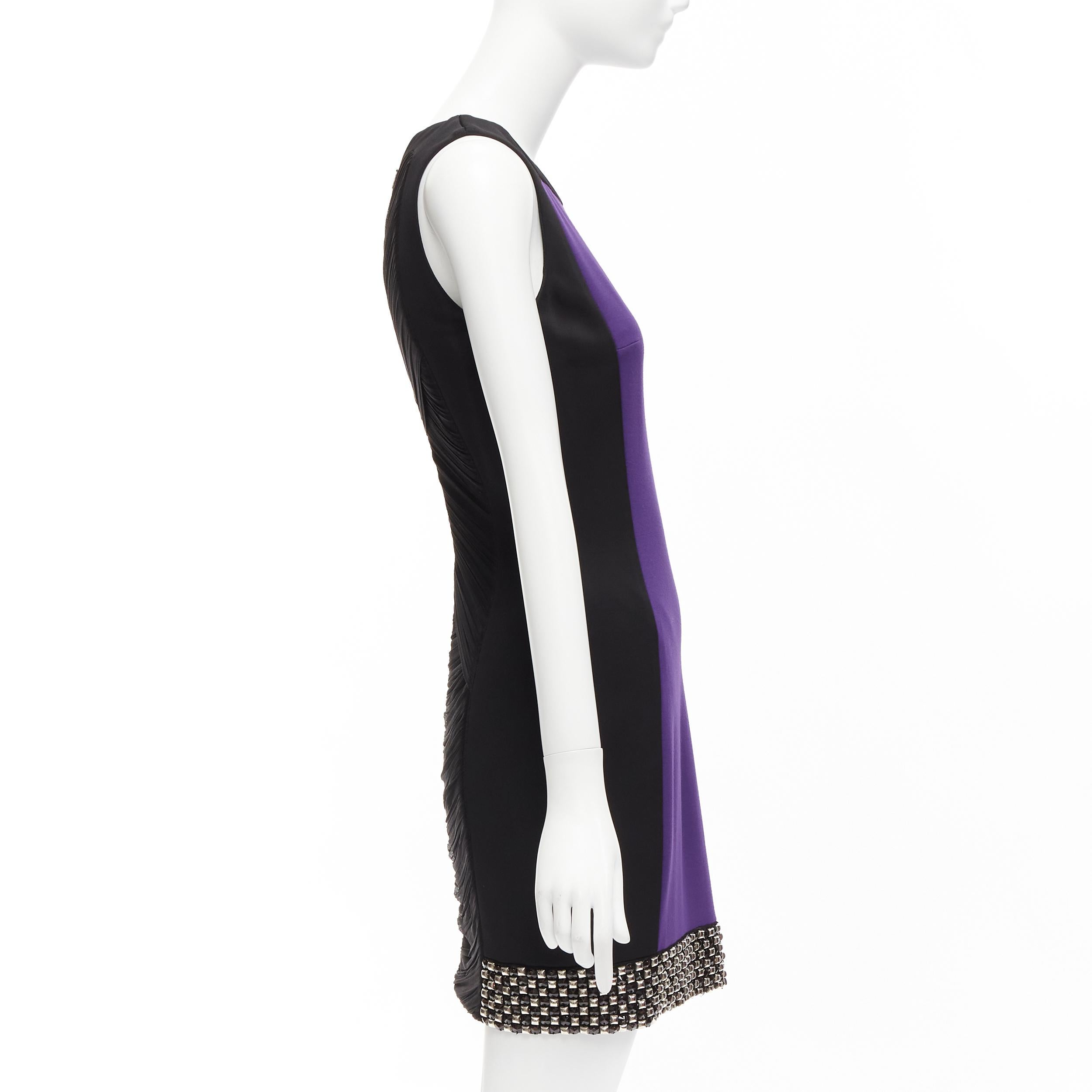 Women's VERSACE purple silk blend silver studs colorblock mod shift dress IT42 M For Sale