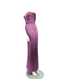 Versace Purple Silk Embellished Strapless Gown Size XS