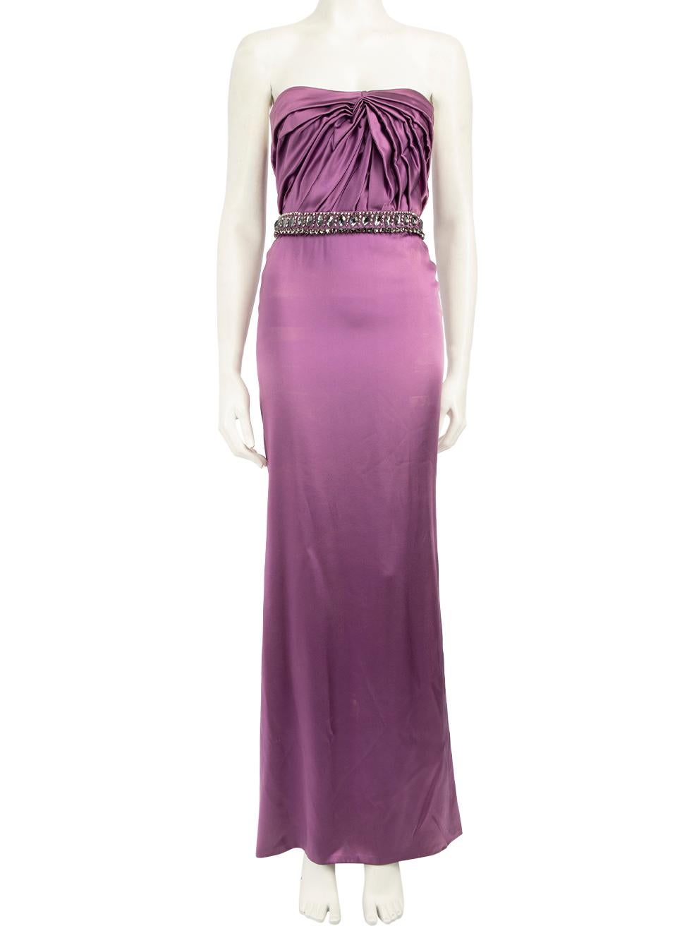 Versace Purple Silk Embellished Strapless Gown Size XS For Sale