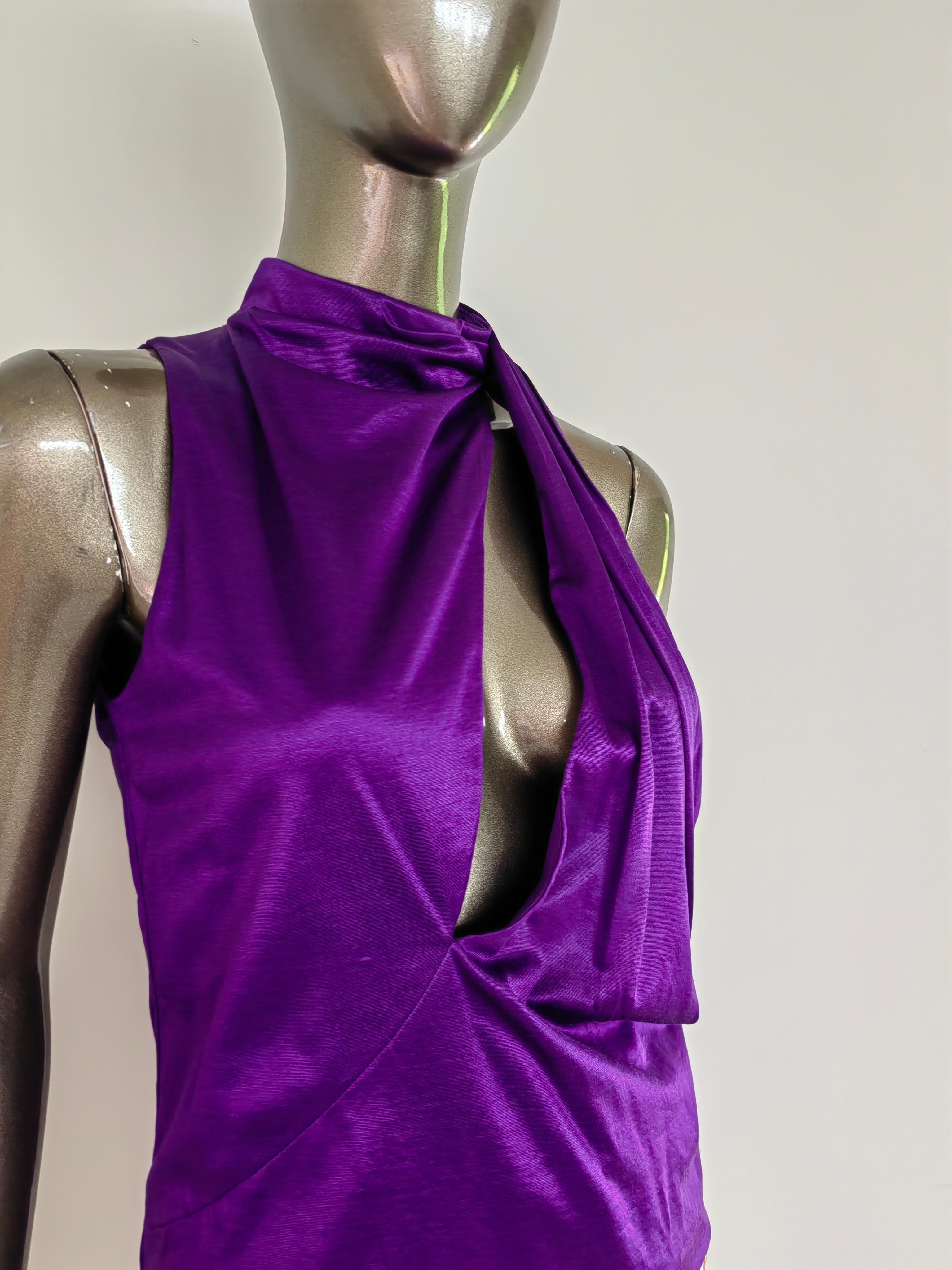 Black Versace Purple Slashed Cut out Front Halter Top 38